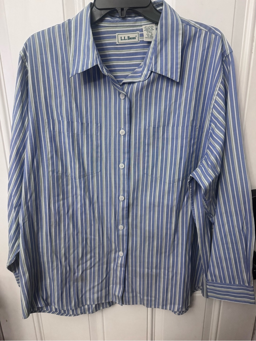 Mens L.L. Bean Blue, Green & White Striped Button-Up Shirt X-Large